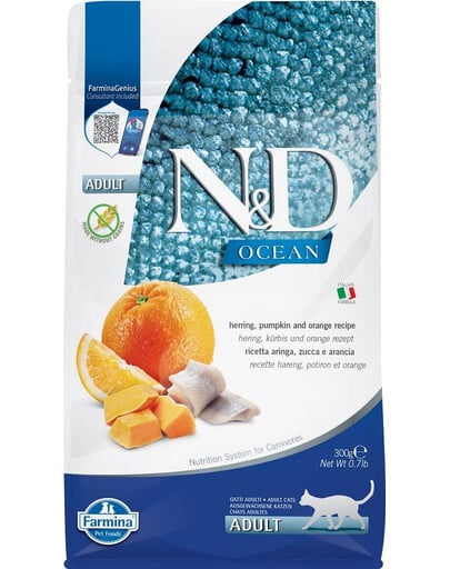 FARMINA N&D Ocean cat adult herring pumpkin and orange 300 g sleď, tekvica a pomaranč pre mačky