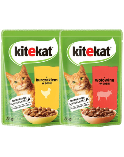 KITEKAT Mix príchutí v omáčke Kuracie a hovädzie 56x85 g pre dospelé mačky