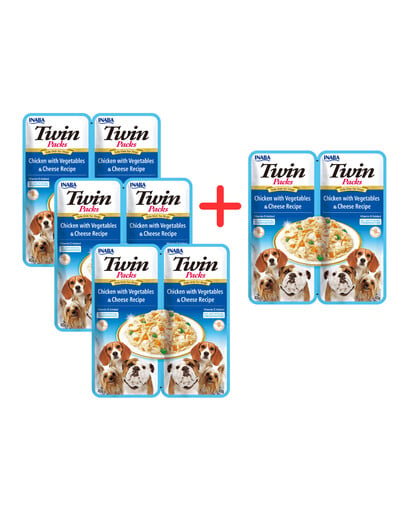 INABA Dog Twin Kuracie mäso, zelenina a syr vo vývare pre psov 2x40 g 3+1 ZDARMA