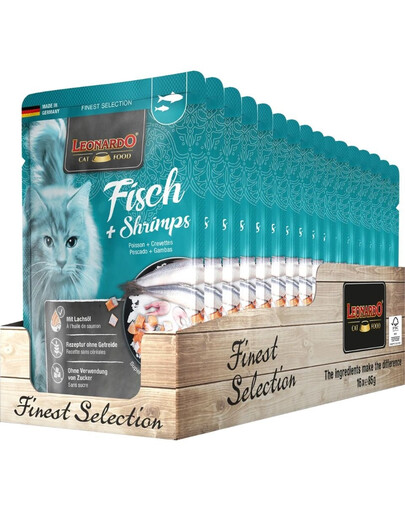 LEONARDO Finest Selection Kapsička pre mačky rybie menu s krevetami 16 x 85 g