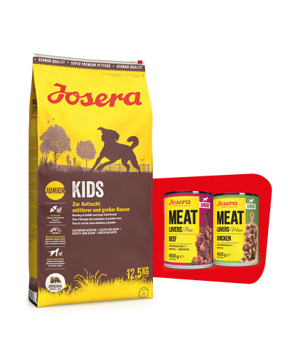 JOSERA Kids 12,5kg  + 2 x 400g Meat Lovers Junior ZADARMO