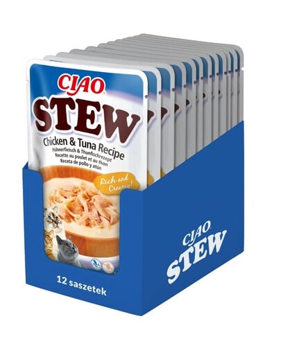 INABA CIAO Stew Kuracie mäso a tuniakový guláš pre mačky 12x40 g