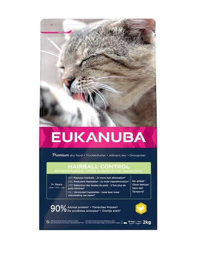 EUKANUBA Cat Hairball Control Adult Granule pre mačky kurča a pečeň 2 kg