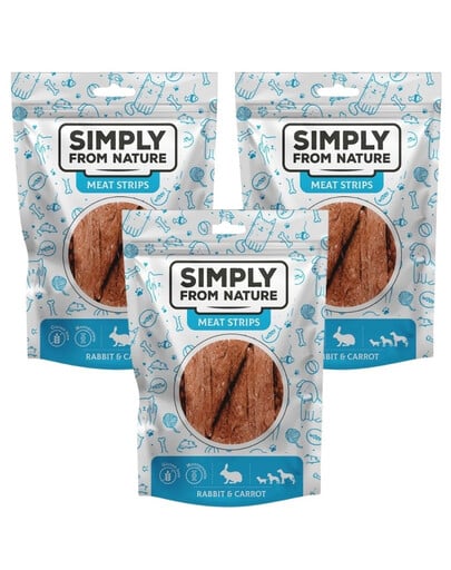 SIMPLY FROM NATURE Meat Strips Králičie stripsy s mrkvou pre psov 3x80 g