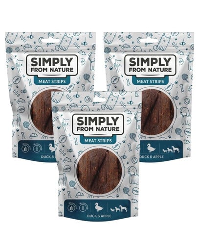 SIMPLY FROM NATURE Meat Strips Kačacie stripsy s jablkom pre psov 3x80 g