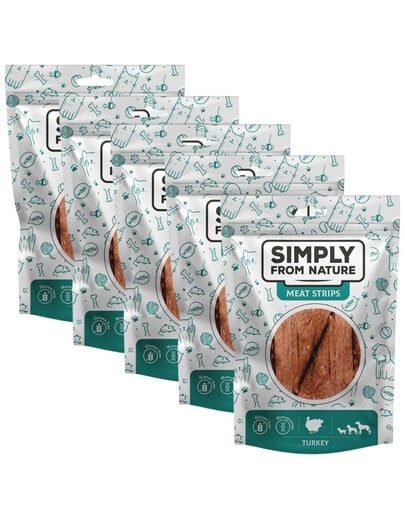 SIMPLY FROM NATURE Meat Strips maškrty pre psov s morčacím mäsom 5x80 g