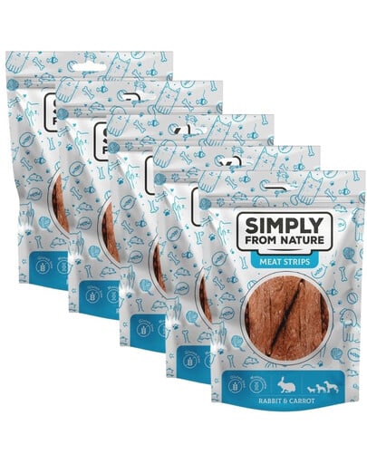 SIMPLY FROM NATURE Meat Strips Králičie stripsy s mrkvou pre psov 5x80 g