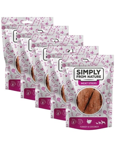 SIMPLY FROM NATURE Meat Strips Morčacie stripsy s kokosom pre psov 5x80 g