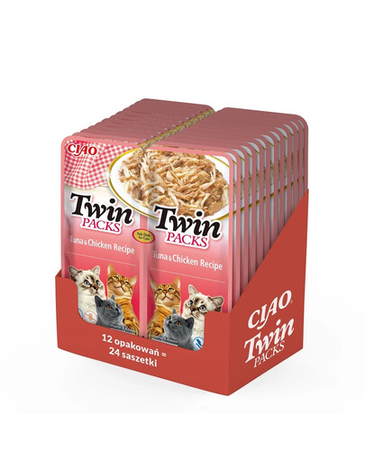 INABA Twin Tuniak s kuracím mäsom vo vývare pre mačky 24x40 g