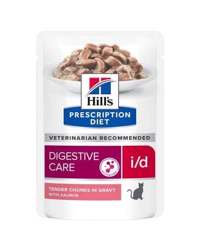 HILL'S Prescription Diet i/d Digestive Care vlhké krmivo pre mačky s lososom 12x85g v sáčkoch