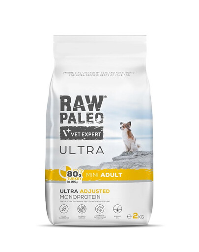 RAW PALEO Ultra Turkey Mini Adult 2kg pre dospelé psy malých plemien moriak