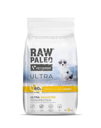 RAW PALEO Ultra Turkey Medium&Large Puppy 750g pre šteňatá stredných a veľkých plemien moriak