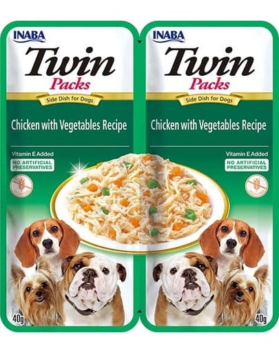 INABA Dog Twin Chicken, zelenina vo vývare pre psov 2x40 g