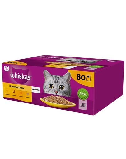 WHISKAS Adult Hydinové hody v želé 80 x 85 g kura, kačica, hydina, morka