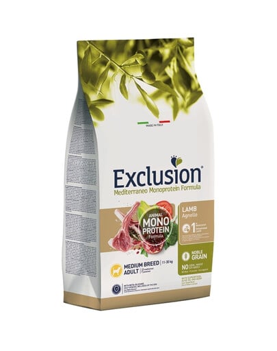 EXCLUSION MonoProtein Noble Grain medium breed dogs krmivo pre psy stredných plemien s jahňacím mäsom 3 kg