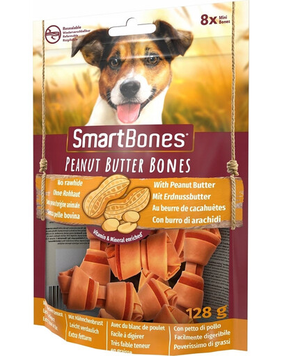 SmartBones Peanut Butter mini – Žuvacie tyčinky pre malé plemená s arašidovým maslom 8 ks