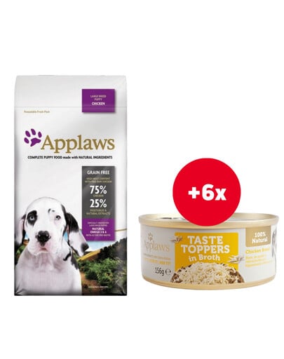 APPLAWS Dry Dog Chicken Large Breed Puppy 3x2 kg + Taste Toppers Kuracie prsia vo vývare 6x156g ZADARMO