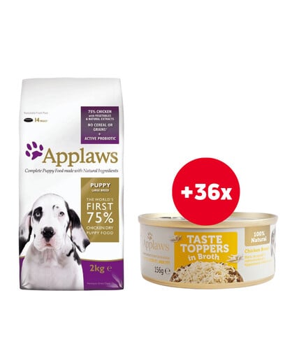 APPLAWS Dog Puppy Large Breed Chicken 15 kg + Taste Toppers kuracie mäso vo vývare 36x156 g ZADARMO