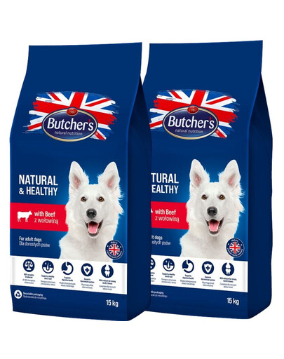 BUTCHER'S Natural&Healthy krmivo pre psov s hovädzím mäsom 30 kg (2 x 15 kg)