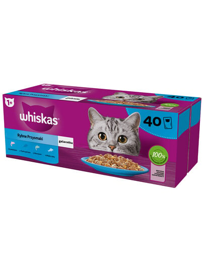 WHISKAS Adult maškrta v želé losos, tuniak, treska, biela ryba 40x100 g