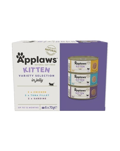 APPLAWS  Cat Tin Multipack Kitten Selection Krmivo pre mačiatka mix príchutí s rybami a kuracím mäsom 6 x 70 g