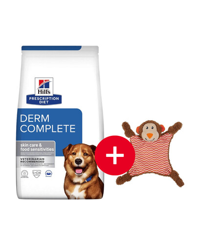 HILL'S Prescription Diet Canine Derm Complete 12 kg + hračka zadarmo