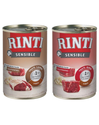 RINTI Sensible Hovädzie s ryžou 6x400 g + Sensible Jahňacie mäso s ryžou 6x400 g