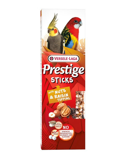 VERSELE-LAGA Prestige Sticks 2 Tyčinky s orechmi a hrozienkami pre stredne veľké papagáje 140g