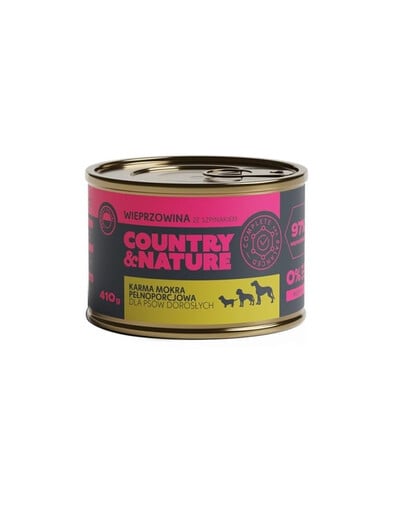 COUNTRY&NATURE Konzerva pre psov - Bezobilné krmivo s  bravčovým mäsom a špenátom 410 g