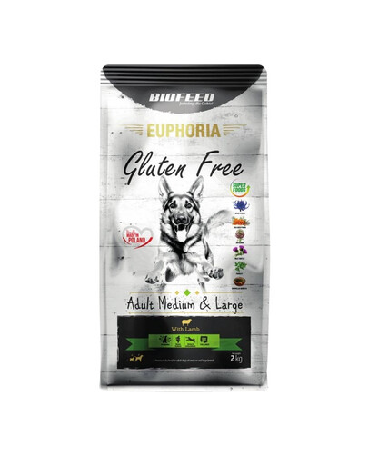 BIOFEED EUPHORIA Gluten Free s jahňacinou pre psy stredných a veľkých plemien 12 kg