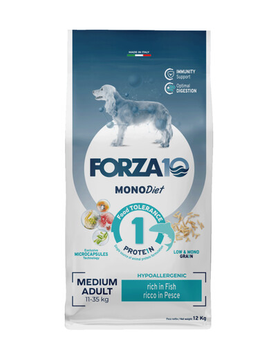 FORZA10 Medium Diet hypoalergénne granule s rybami pre dospelých psov stredných plemien 12 kg