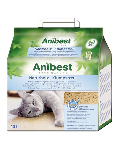 JRS Cat’s Best Anibest ECO prírodná hrudkujúca drevená podstielka 10 l (4,5 kg)