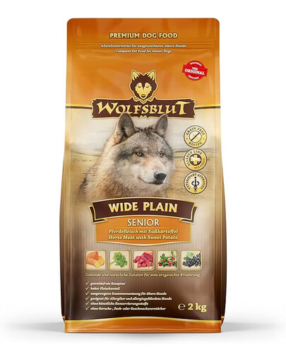E-shop WOLFSBLUT Wide Plain Senior suché krmivo pre staršie alergické psy s konským mäsom a sladkými zemiakmi 12,5 kg