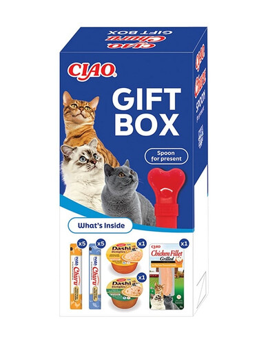 INABA Cat Ciao GIFTBOX Vianočný darček pre mačku 13 snackov + lyžička
