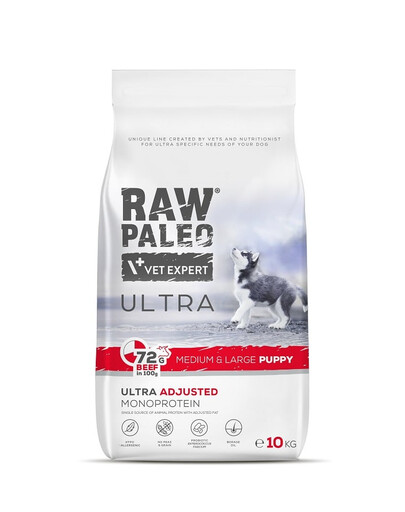 E-shop RAW PALEO Ultra Beef Medium&Large Puppy 10kg pre šteňatá stredných a veľkých plemien hovädzie mäso