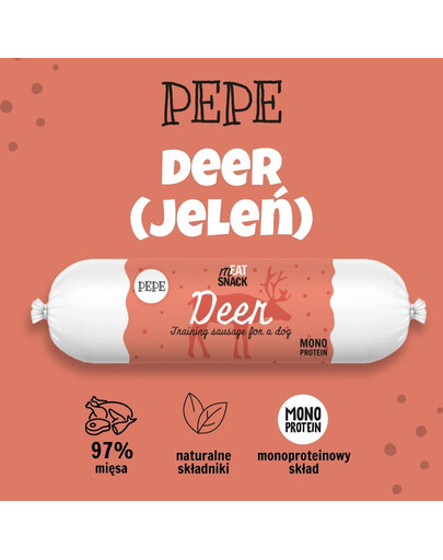 PAKA ZWIERZAKA PEPE Meat Snack Kiełbaska z jelenia dla psa 200g