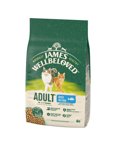 JAMES WELLBELOVED Adult 4 kg Kompletné krmivo pre dospelé mačky vo veku 1-7 rokov bohaté na ryby