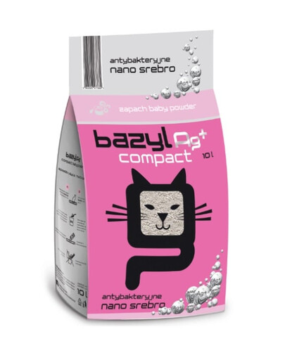 BAZYL Ag+ Compact Baby Powder 10 L bentonitové stelivo s nano striebrom s vôňou detského púdru pre mačky