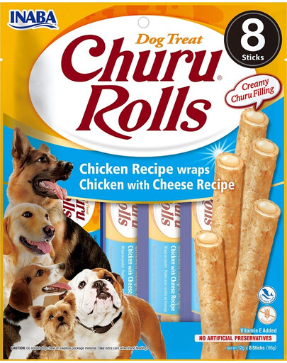 INABA Churu Rolls Chicken 8x12g wrapy s kuracím mäsom a syrom pre psov