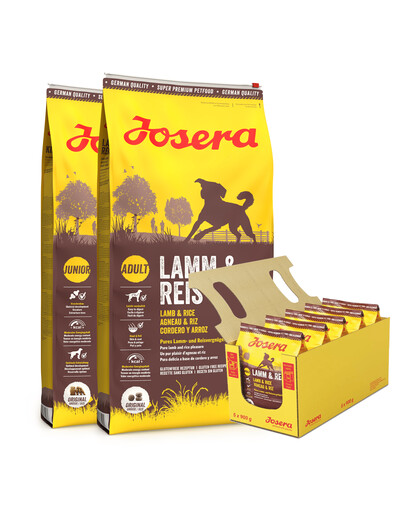 JOSERA Lamm&Reis 2 x 12,5 kg pre dospelých psov s jahňacinou + 5 x 900 g ZADARMO