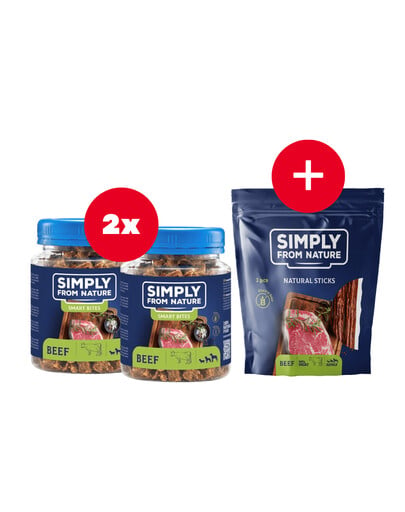 SIMPLY FROM NATURE Smart Bites Hovädzie tréningové maškrty 2 x 130 g + maškrta ZADARMO