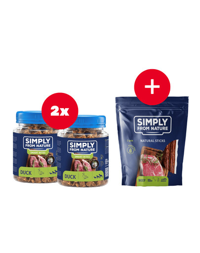 SIMPLY FROM NATURE Smart Bites Tréningové maškrty z kačacieho mäsa 2 x 130 g + maškrta ZADARMO