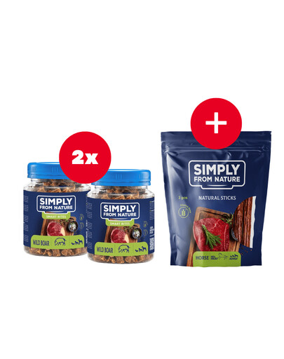 SIMPLY FROM NATURE Smart Bites Tréningové maškrty z diviny 2 x 130 g + maškrta ZADARMO