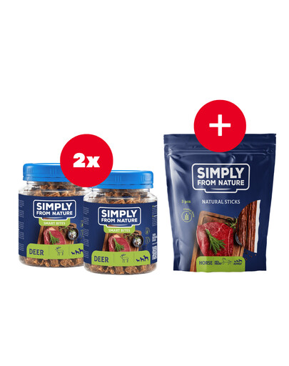 SIMPLY FROM NATURE Smart Bites Tréningové maškrty z jelenieho mäsa 2 x 130 g + maškrta ZADARMO