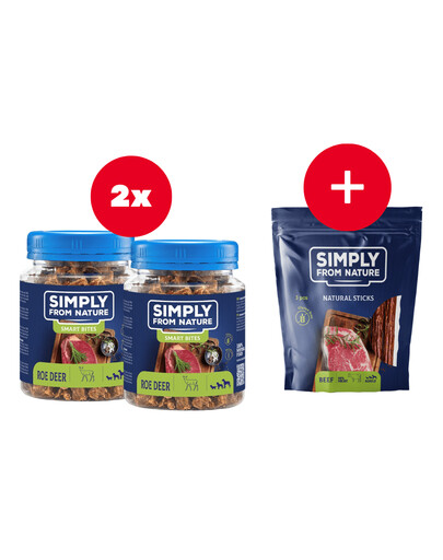 SIMPLY FROM NATURE Smart Bites Tréningové maškrty zo srnčieho mäsa 2 x 130 g + maškrta ZADARMO