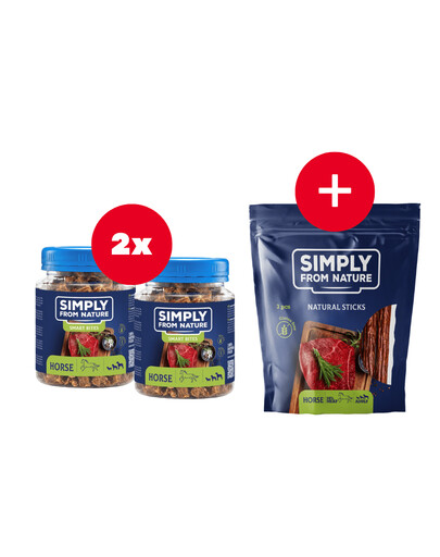 SIMPLY FROM NATURE Smart Bites Tréningové maškrty z konského mäsa 2 x 130 g + maškrta ZADARMO