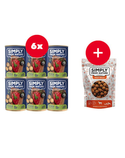 SIMPLY FROM NATURE Konské mäso so zemiakmi 6 x 400 g + maškrta ZADARMO