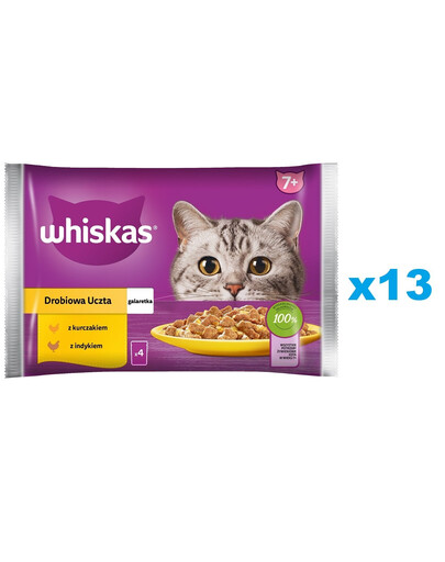 WHISKAS Senior vrecúško 52x85g Hydinové hody mokré krmivo pre staršie mačky v želé s: kuracím, morčacím