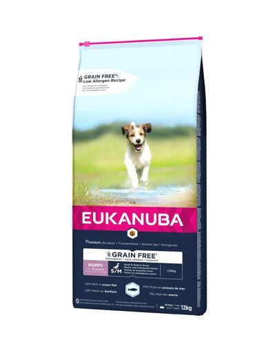 EUKANUBA Grain Free Small & Medium Puppy Granule pre šteňatá malých a stredných plemien 12 kg