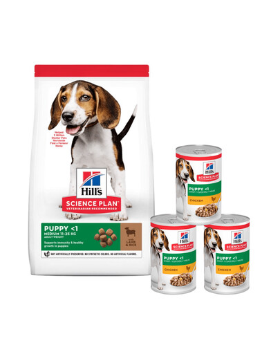 HILL'S Science Plan Puppy <1 Medium breed sucha karma z ryżem i jagnięciną 14 kg + 3 puszki GRATIS